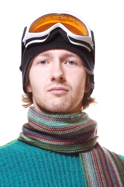 Retrato de esquiador aislado en blanco
 - Foto, Imagen