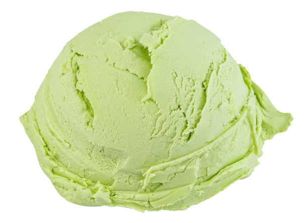 pistachio ice cream scoops side view on white background with cl - Photo, Image