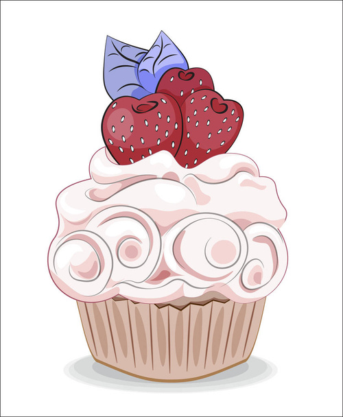 cupcake with strawberry - Vettoriali, immagini
