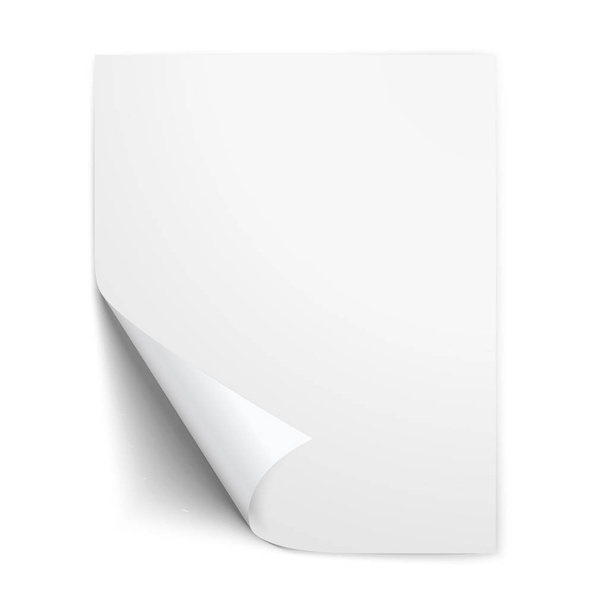 Realistic paper sheet with folded corner. Paper sheet with shadows on white background. Vector illustration - Vector, Image