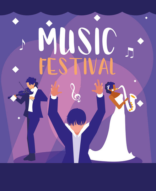 cartaz do festival de música com maestro de orquestra
 - Vetor, Imagem