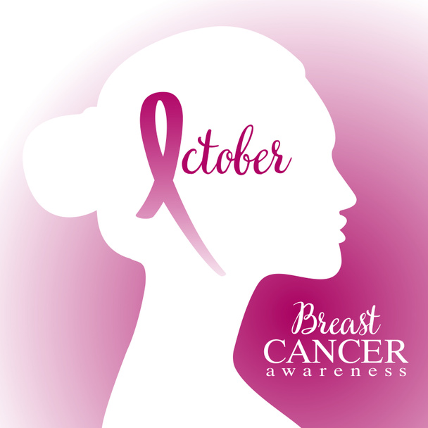 Breast Cancer Awareness Calligraphy Poster Design. Stroke Pink Ribbon. October is Cancer Awareness Month. Web banner illustration for support and health care. Pink and white background. - Photo, Image
