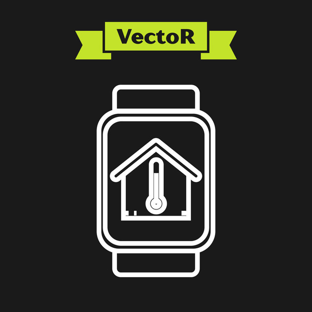 Relógio inteligente linha branca com ícone de temperatura da casa isolado no fundo preto. Ícone do termómetro. Ilustração vetorial
 - Vetor, Imagem