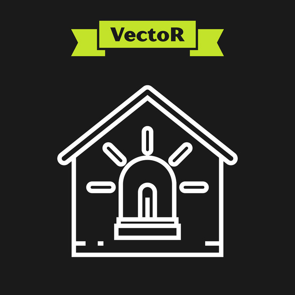 White line Smart house and alarm icon isolated on black background. Security system of smart home. Vector Illustration - Vector, Image