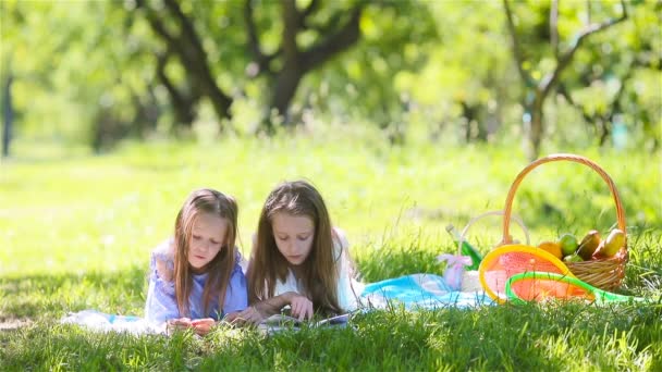 Due bambini piccoli al picnic nel parco - Filmati, video