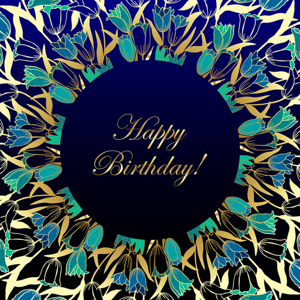 お誕生日おめでとう！- カードeps10 ベクトルイラストレーション。チューリップの花柄。手描き - ベクター画像