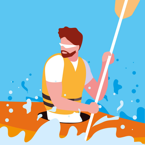 hombre en kayak deporte extremo
 - Vector, imagen
