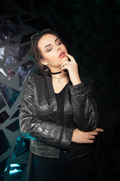 Beautiful goth fashion stylish girl on black studio background - Фото, изображение