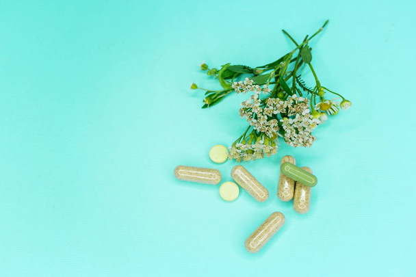 Herbal pills, background and texture on a medical theme. - 写真・画像