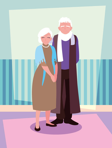 cute old couple avatar character - Vector, Image