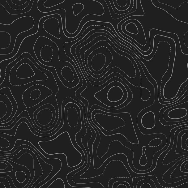 Topografische contouren werkelijke topografie kaart donker naadloos ontwerp elegant betebaar isolijnen - Vector, afbeelding