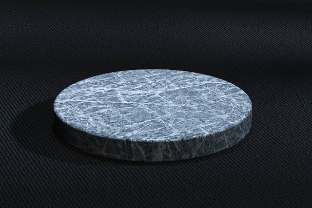 Мраморная цилиндрическая платформа в темной комнате, 3D рендеринг
 - Фото, изображение