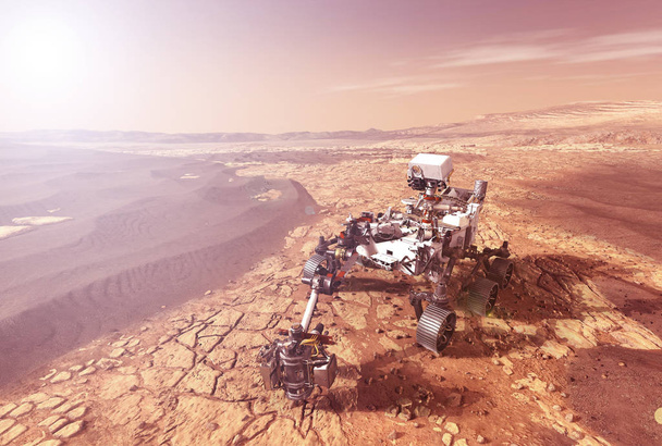 Mars Rover prozkoumuje povrch planety Mars. Prvky tohoto obrazu poskytl NASA - Fotografie, Obrázek