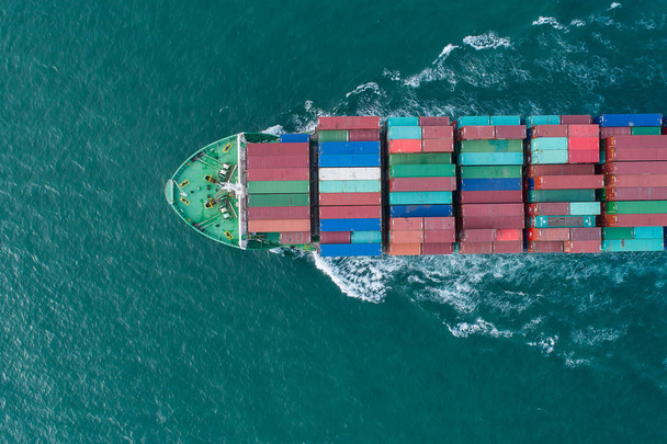 Aerial view container ship to sea port loading container for imp - Photo, Image