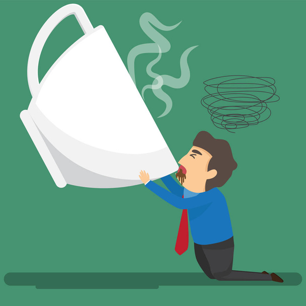 Cartoon homme d'affaires boire du café à cause de la somnolence et le besoin
  - Vecteur, image