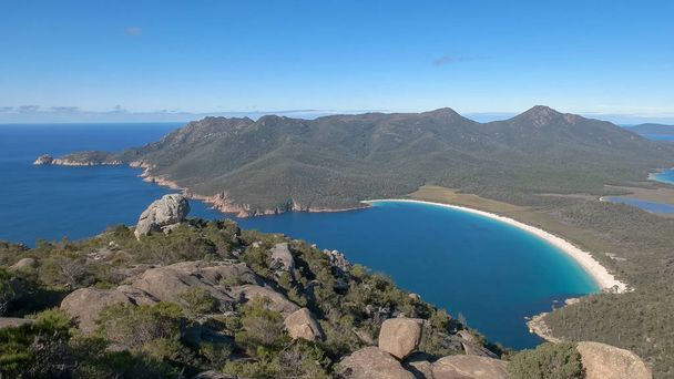 wineglass bay from the summit of mt amos in tasmania, australia - Photo, Image