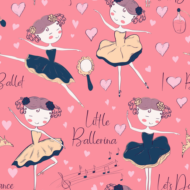 ballerina and accessories seamless pattern - Vector, Image