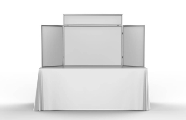 Tablero de exhibición plegable de mesa para feria comercial. ilustración de renderizado 3d
. - Foto, Imagen