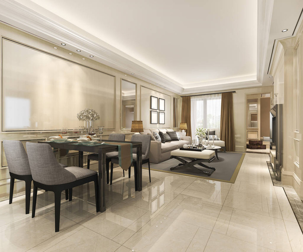 3d renderizado moderno comedor y sala de estar con decoración de lujo - Foto, Imagen