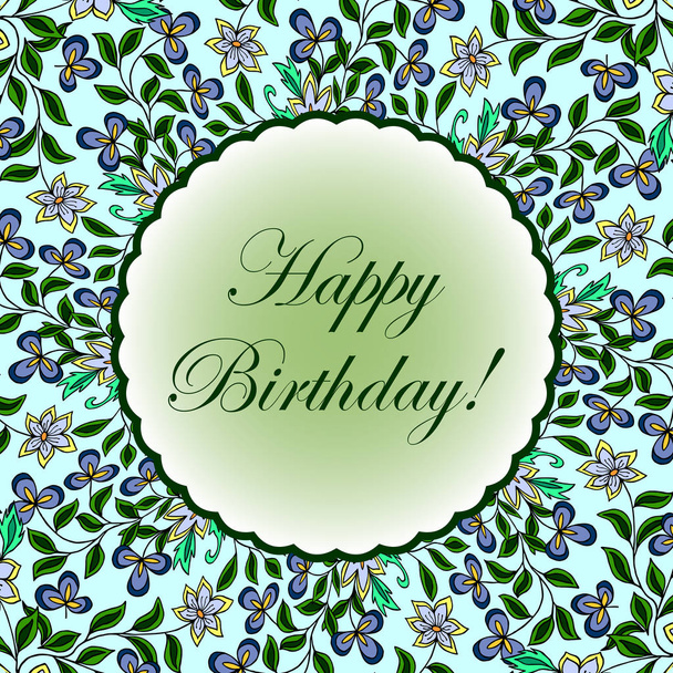 Feliz Aniversário! - cartão. eps10 ilustração vetorial. padrão de floral decorativo. desenho manual
 - Vetor, Imagem