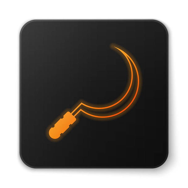 Orange glowing Sickle icon isolated on white background. Reaping hook sign. Black square button. Vector Illustration - Vector, Image