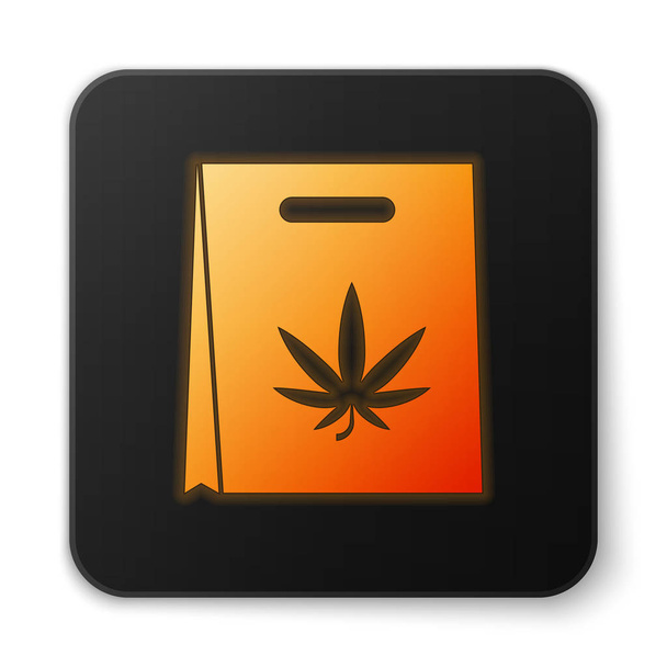 Oranje gloeiende neon winkelen papieren zak van medische marihuana of cannabis blad pictogram geïsoleerd op witte achtergrond. Cannabis kopen. Hennep symbool. Zwarte vierkante knop. Vector illustratie - Vector, afbeelding