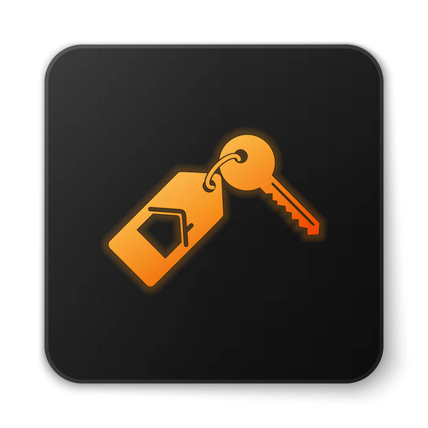 Orange glowing neon House with key icon isolated on white background. The concept of the house turnkey. Black square button. Vector Illustration - Vector, imagen