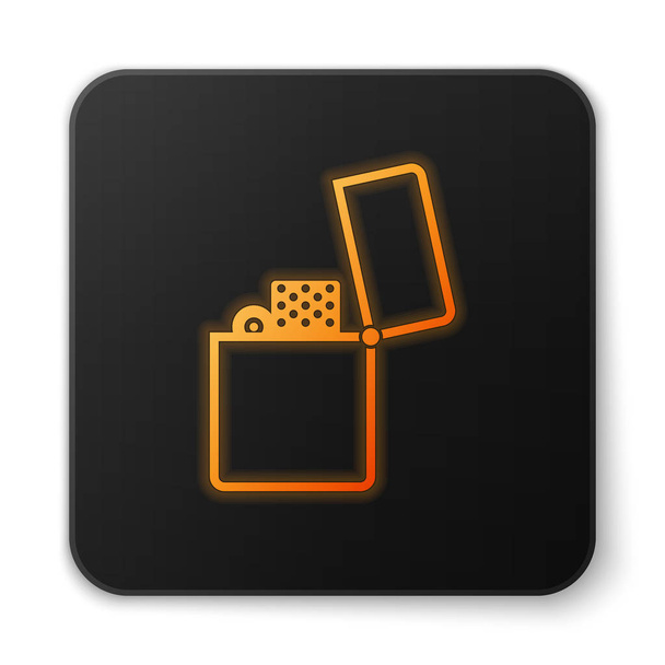 Πορτοκαλί λαμπερό είδωλο ελαφρύτερο εικονίδιο απομονώνεται σε λευκό φόντο. Μαύρο τετράγωνο κουμπί. Απεικόνιση διανυσματικών φορέων - Διάνυσμα, εικόνα