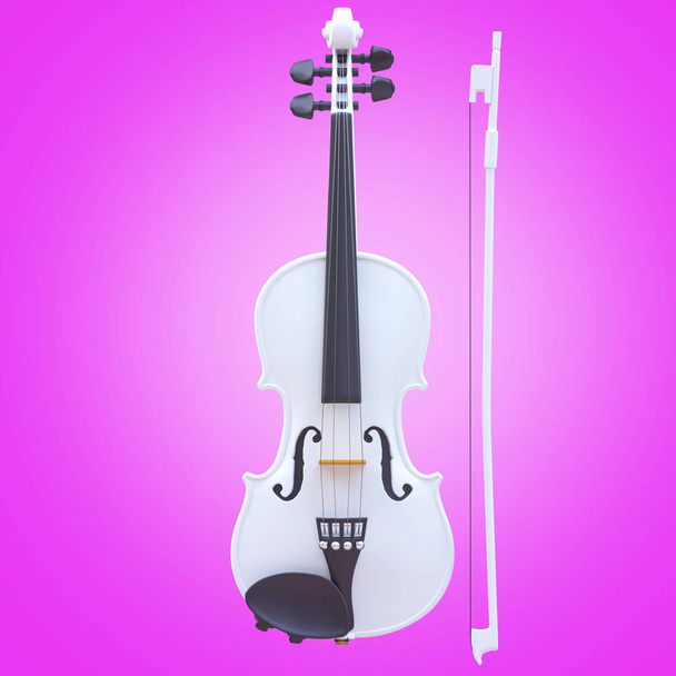 Fehér hegedű lila háttér hangszer lila gradiens háttér illusztráció 3D renderelés - Fotó, kép