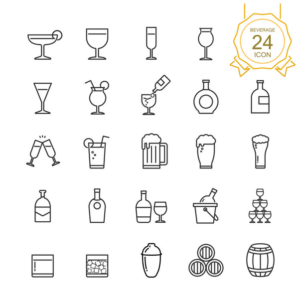Set of drinks and beverages line icon on white background, Vector illustration. - Vector, Image