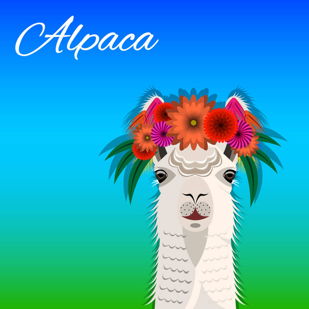 The head Alpaca with a floral wreath - Vetor, Imagem