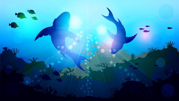 two big sharks are circling under the water - Vector, Image