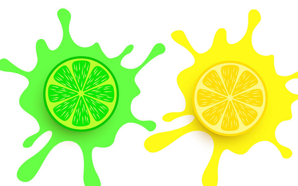 лимоны на зеленом и желтом брызги воды
 - Вектор,изображение