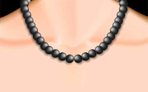 女性の首に黒い真珠のネックレス - ベクター画像