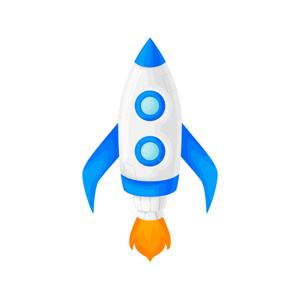 Launch of a blue space rocket with a porthole. Cartoon and flat style. Vector illustration isolated. - Vektori, kuva