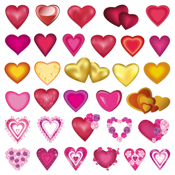 Big set of different hearts for Valentines Day, wedding, birthday - Vektör, Görsel