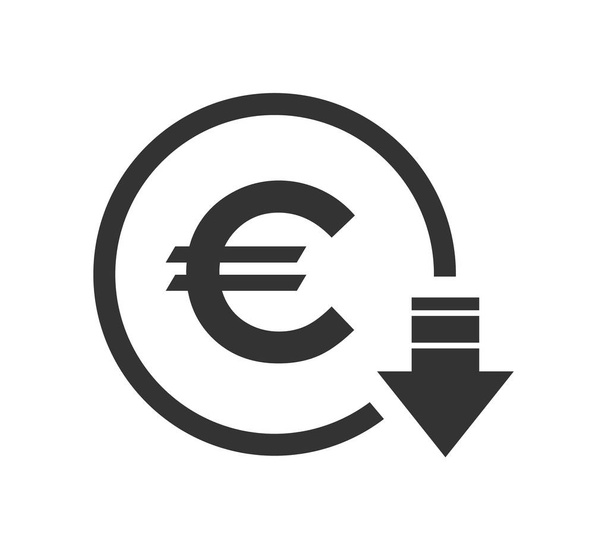 Kostenreductie - verlaag euro pictogram. Vector symbool afbeelding geïsoleerd op de achtergrond . - Vector, afbeelding