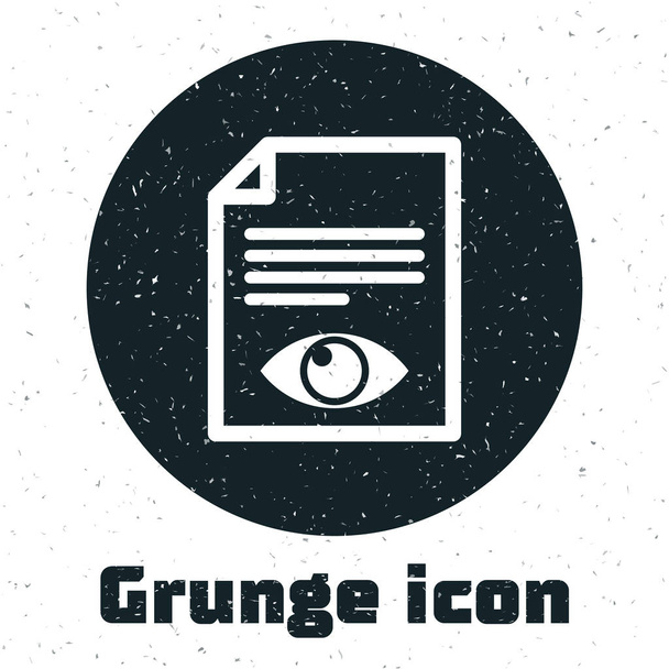 Grunge Paper sivu silmä symboli kuvaketta eristetty valkoisella taustalla. Avaa tietomerkki. Vektorikuvaus
 - Vektori, kuva