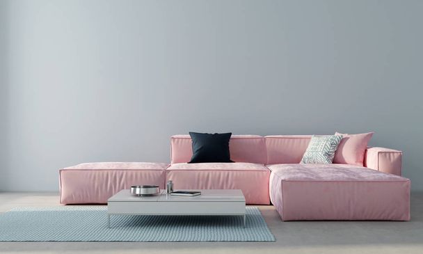 Modern living room with pink sofa. 3d render - Valokuva, kuva