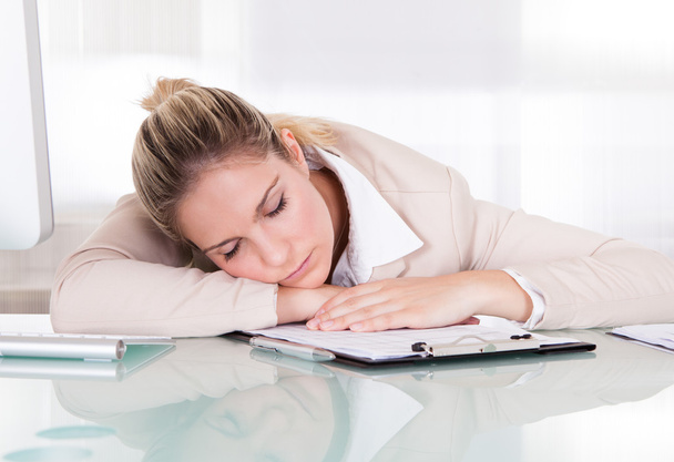 Exhausted Young Businesswoman Sleeping - Zdjęcie, obraz