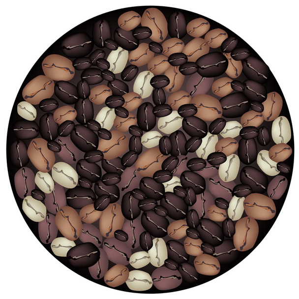 Se forman diferentes colores de granos de café en forma de círculo
 - Vector, imagen