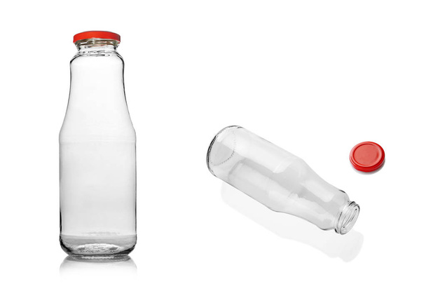 Garrafas vazias de suco de água leite vidro transparente
. - Foto, Imagem