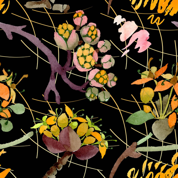 コルヌスマス花植物の花。●水彩背景イラストセット。シームレスな背景パターン. - 写真・画像