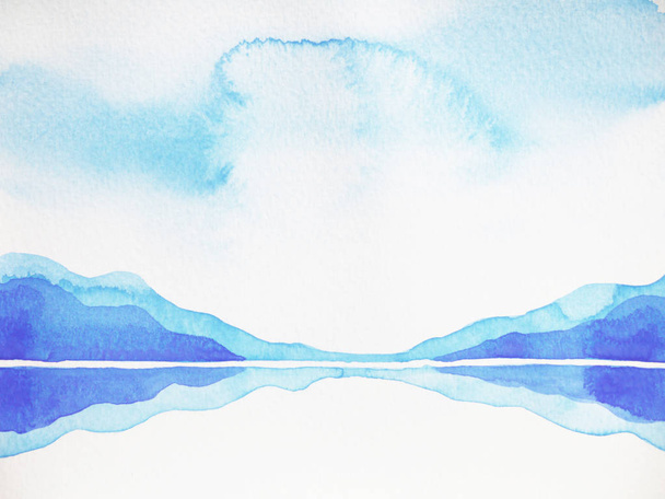 abstract mountain hill, sky and water space landscape, watercolor painting drawing illustration design, huge peace space - Foto, immagini