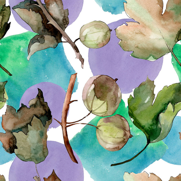 Gooseberry healthy food. Watercolor background illustration set. Seamless background pattern. - Zdjęcie, obraz