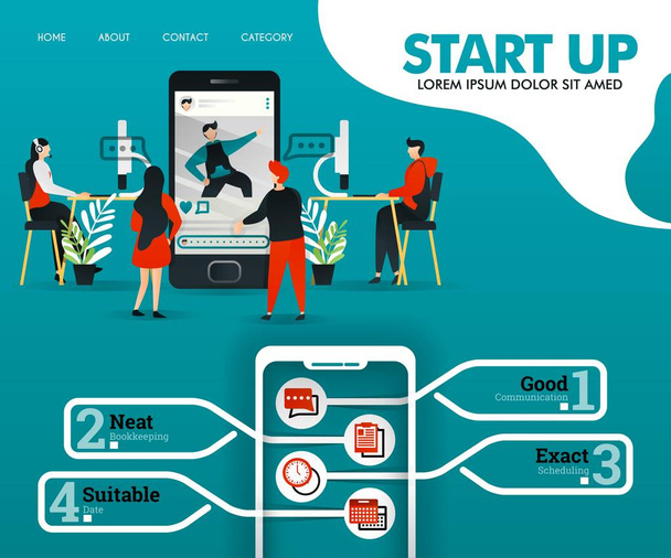 START UP is developing the application. programmer are repairing system. can use for, landing page, template, ui, web, mobile app, poster, vector illustration,  promotion, marketing, trading business, marketing, promotion, advertising, document, ads - Vector, Image