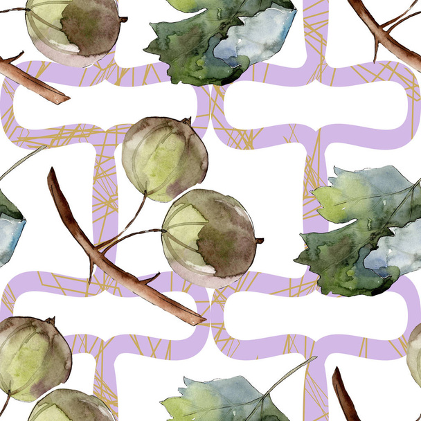 Gooseberry healthy food. Watercolor background illustration set. Seamless background pattern. - Foto, Imagen
