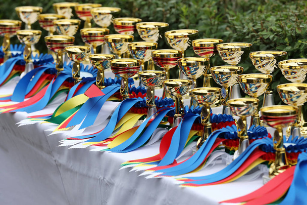 Прекрасні барвисті нагороди на столі переможцям стійки
 - Фото, зображення