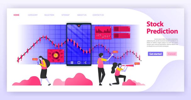 Predict stock prices and read related news to determine investment choices and financial decisions on the currency market with mobile apps. Flat vector illustration concept for Landing page, website, marketing, promotion, advertising, document, ads - Vector, Image
