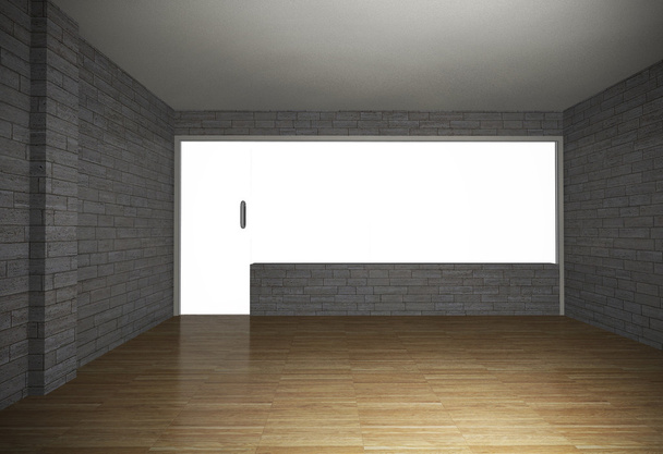 lege ruimte met bakstenen muur en houten vloer - Foto, afbeelding